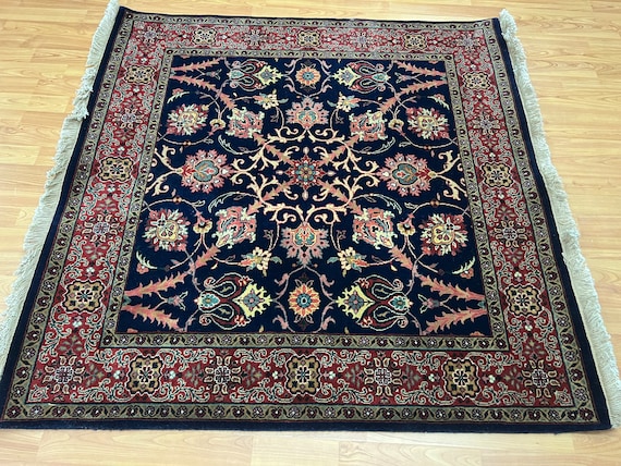 4' x 4' New Indian Floral Oriental Rug - 400 KPSI - Hand Made - 100% Wool