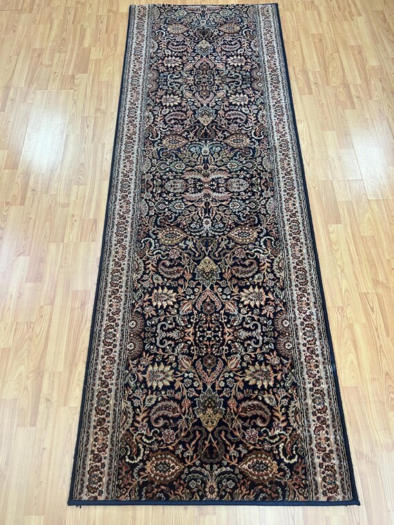 2'9" x 8' Turkish Floor Runner Oriental Rug - Dark Blue - 100% Wool
