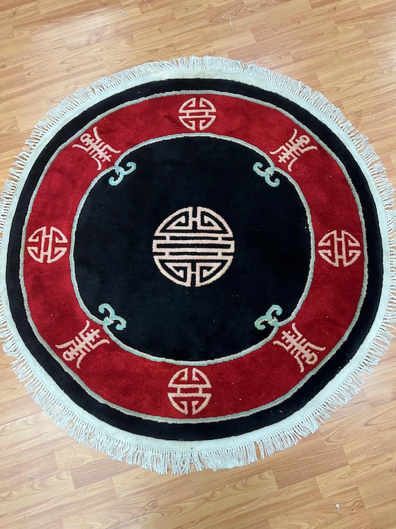 4'3" x 4'3" Round Chinese Art Deco Oriental Rug - Hand Made - 100% Wool