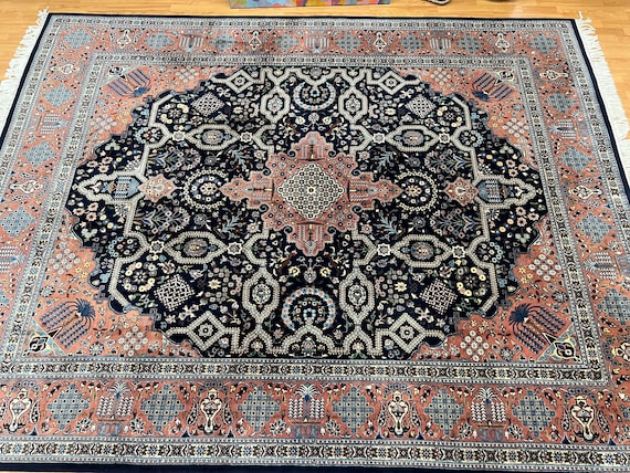 8'1" x 10'5" Pakistani Tab riz Oriental Rug - Full Pile - Hand Made - 100% Wool