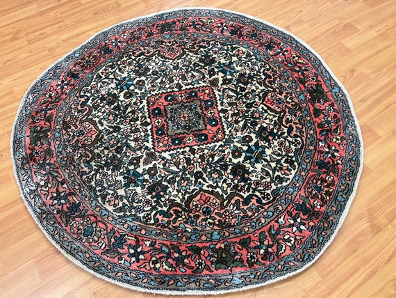 3'7" x 3'7" Round Kashmir Oriental Rug - Full Pile - Hand Made - 100% Silk