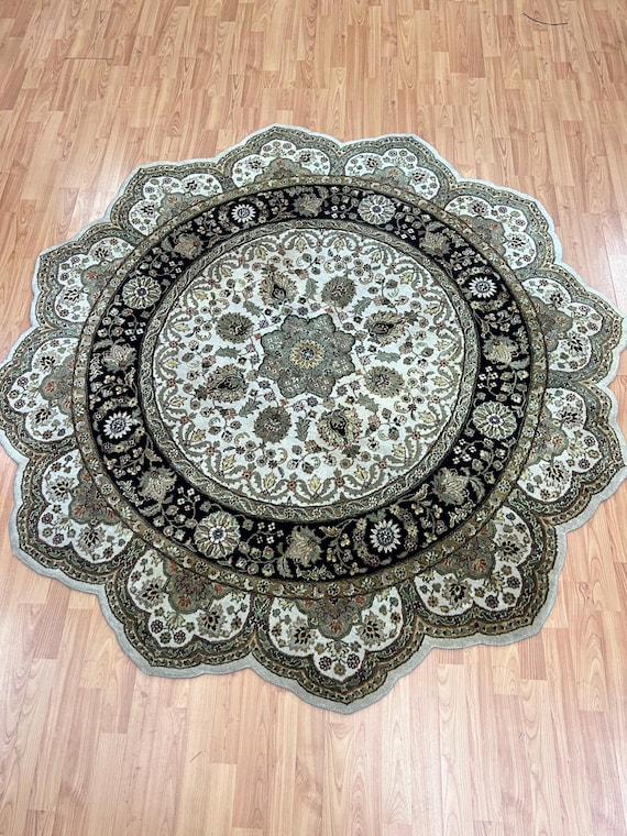 6' x 6' Round Indian Jaipur Tabriz Design Oriental Rug - Hand Made - 100% Wool