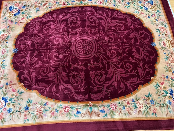 8'8" x 11'5" Antique Chinese Art Deco Oriental Rug - 1920s - Hand Made