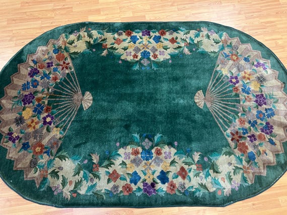 4'10" x 7'9" Antique Oval Chinese Art Deco Oriental Rug - 1920s - Hand Made - 100% Wool