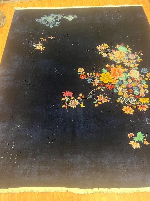 7'10" x 10' Antique Chinese Art Deco Oriental Rug - 1920s - Hand Made - 100% Wool