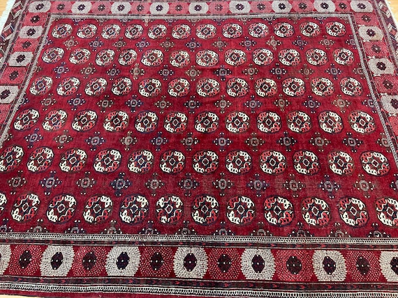 8' x 11' Antique Turkeman Oriental Rug - 1920s - Hand Made - 100% Wool