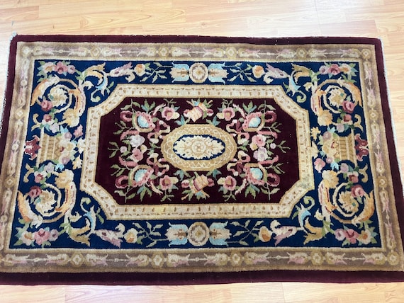 3' x 4'8" Chinese Aubusson Oriental Rug - 1950s - Hand Made - 100% Wool