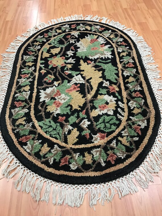 2'6" x 3'9" Indian Tufted Floral Oriental Rug - Hand Made - 100% Wool