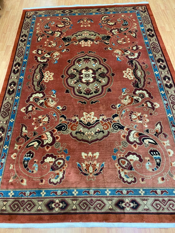 6'6" x 9'8" Chinese Art Deco Oriental Rug - Full Pile - Hand Made - 100% Wool