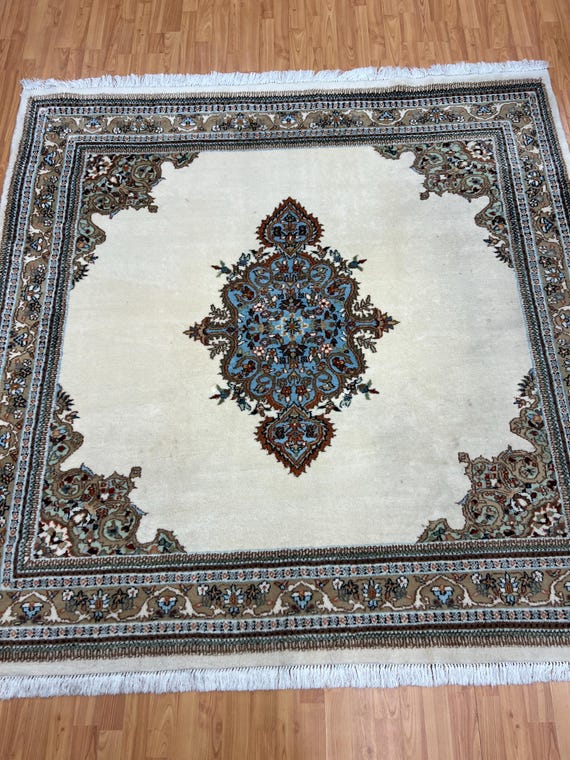 6'6" x 6'6" Square Indian Kirman Design Oriental Rug - Hand Made - 100% Wool