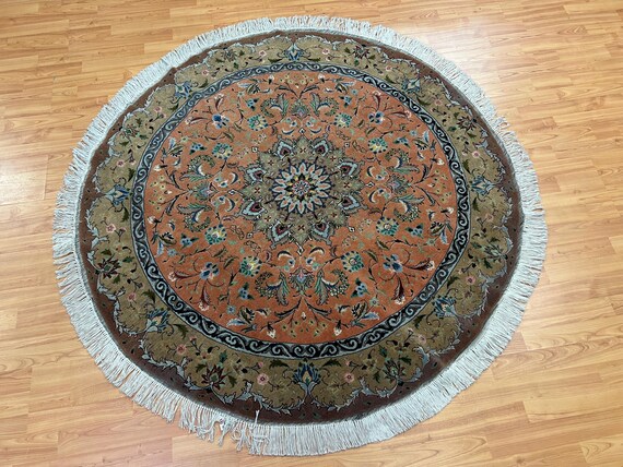 5' x 5' Round Turkish Oriental Rug - 300 KPSI - Hand Made - Wool & Silk