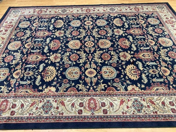 8' x 11' Belgian Agra Design Oriental Rug - Black Background - Full Pile