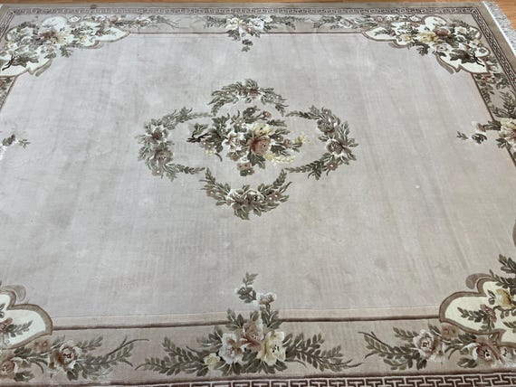 9' x 12' Chinese Aubusson Oriental Rug - Hand Made - Wool & Silk