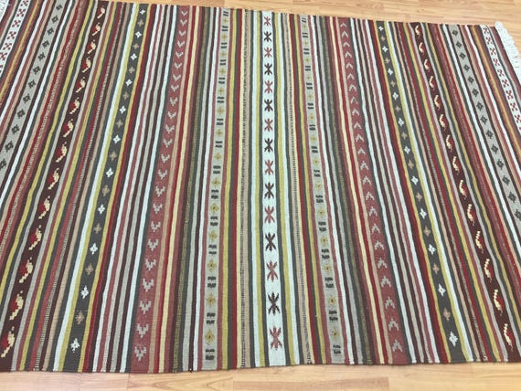 4'7" x 7' Turkish Kilim (Kelim) Two-Sided Rug - Flat Weave - 100% Wool - Hand Made