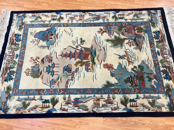 4' x 6' Chinese Art Deco Oriental Rug - Hand Made - Full Pile - 100% Wool