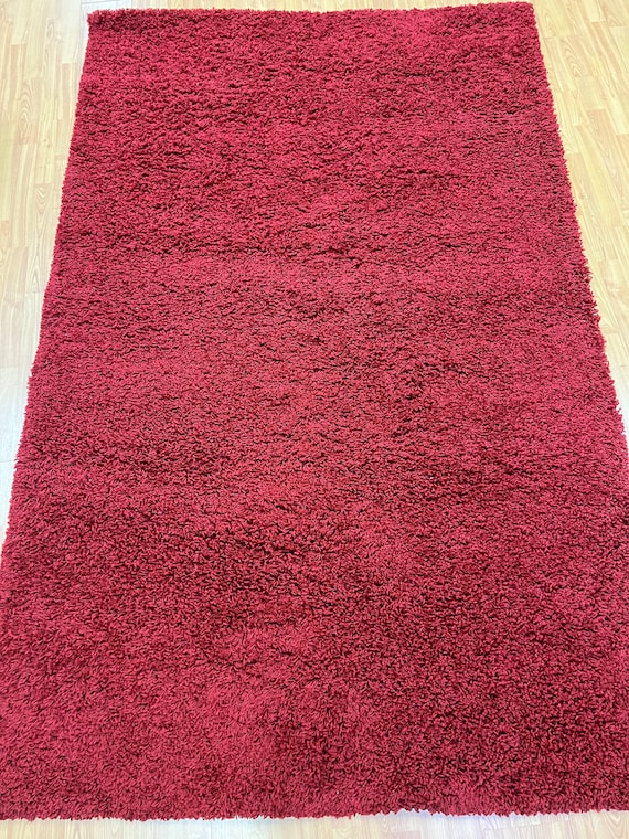 5' x 8' Unique Loom Turkish Oriental Rug - Solid Shag Rug - Modern - Cherry Red