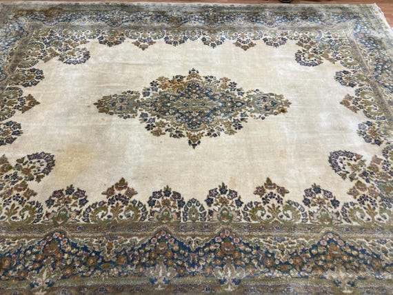 8'9" x 12' Indian Kirman Design Oriental Rug - 1950s - Hand Made - 100% Wool