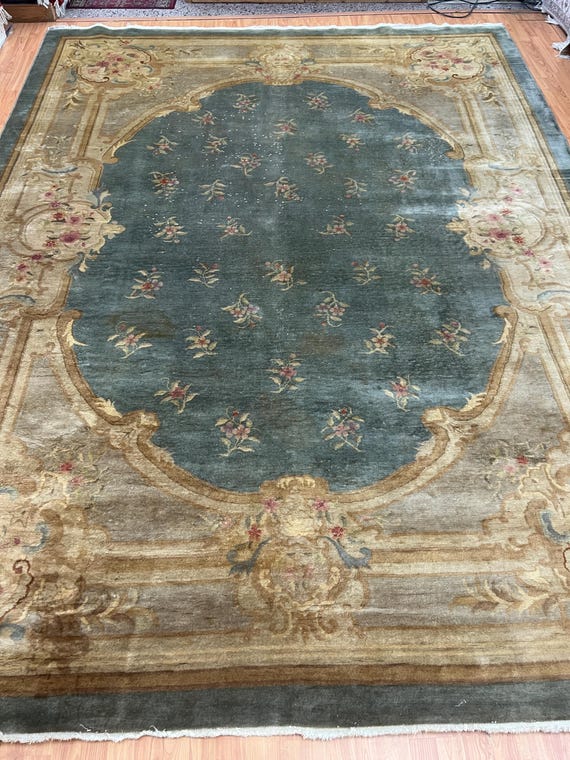 8'8" x 11'7" Antique Chinese Aubusson Oriental Rug - 100% Wool - Hand Made
