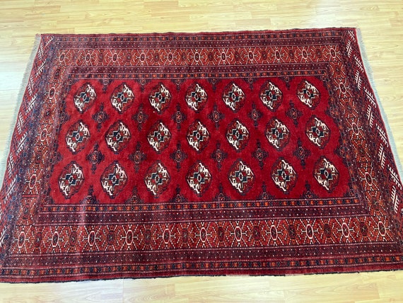 4'7" x 6'6" Turkeman Oriental Rug - 1950s - Hand Made - Full Pile - 100% Wool