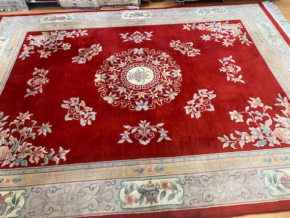 9' x 12'2" Chinese Aubusson Oriental Rug - Full Pile - Hand Made - 100% Wool