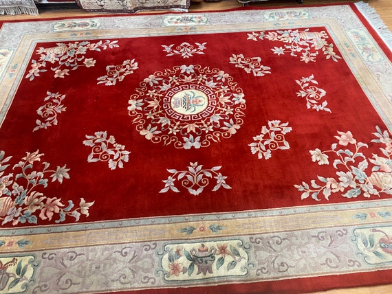 9' x 12'2" Chinese Aubusson Oriental Rug - Full Pile - Hand Made - 100% Wool