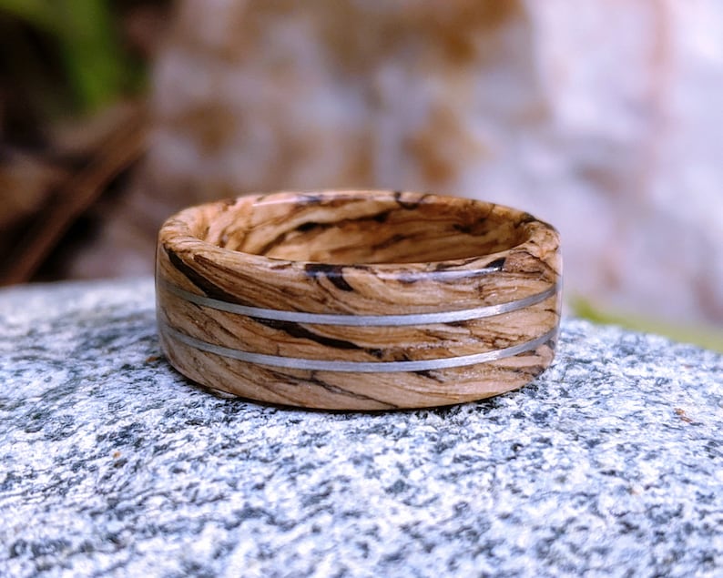 Jameson Whiskey Barrel Wood Ring with Twin Platinum Inlays