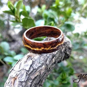 Ancient Kauri Spiral Grain Wood Ring with Central 24K Gold Vein. Handmade, Custom, Wooden Wedding Bands by Grown Rings. image 4