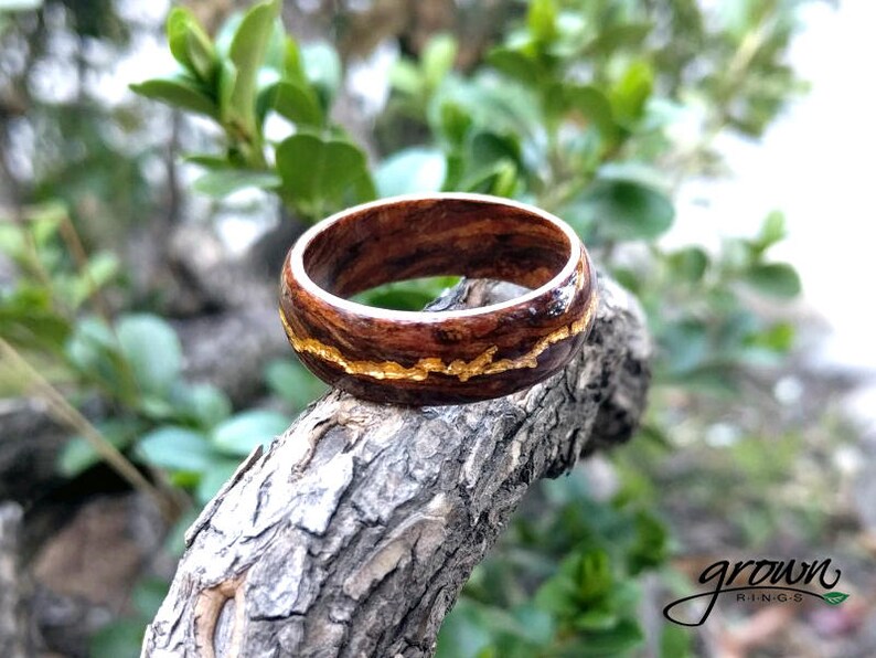 Ancient Kauri Spiral Grain Wood Ring with Central 24K Gold Vein. Handmade, Custom, Wooden Wedding Bands by Grown Rings. image 4