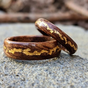 Ancient Kauri Spiral Grain Wood Ring with Central 24K Gold Vein. Handmade, Custom, Wooden Wedding Bands by Grown Rings. image 5
