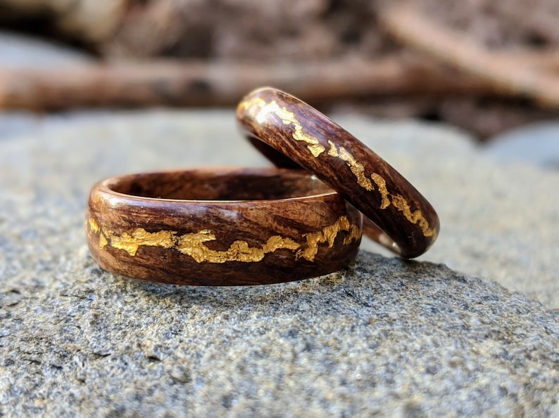 Ancient Kauri Spiral Grain Wood Ring with Central 24K Gold Vein. Handmade, Custom, Wooden Wedding Bands by Grown Rings. image 5