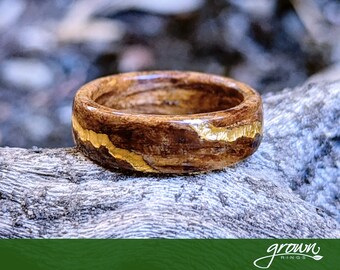 Reclaimed 1920 Douglas Fir ring with 24K Gold Spirals | Wood Ring | Ring for Men | Womens Ring | Wedding Band | Gold Ring | Gift