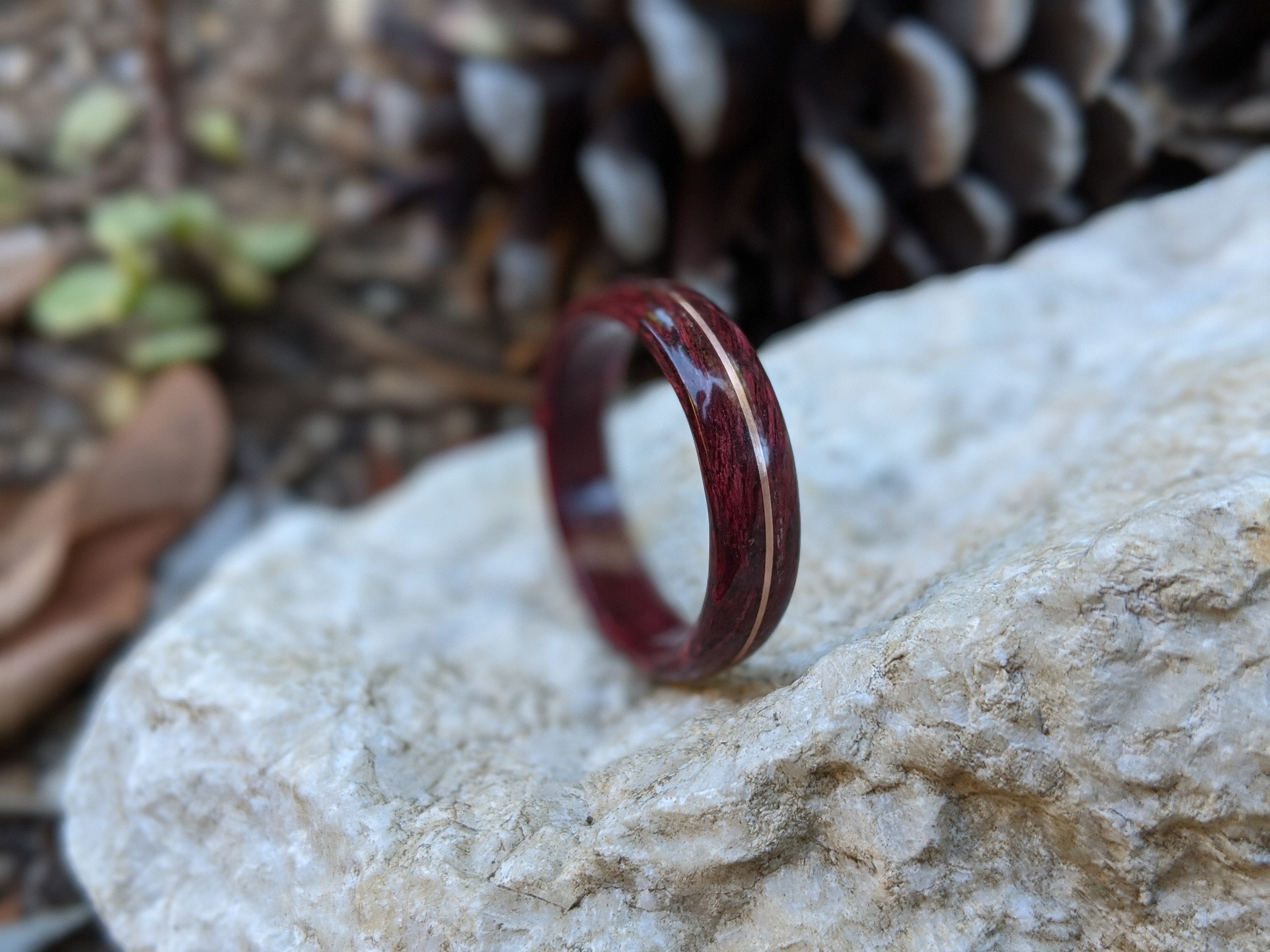 Purpleheart & Rose Gold Wood Ring Handmade Customizable | Etsy
