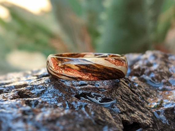 Driftwood Bocote Rose Gold Wood Ring Man Ring Wedding Band Wooden