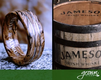 Jameson Whiskey Barrel Wood Ring with Twin Platinum Inlays | Handmade Custom | Wedding Band | Mens Wooden Ring | Wood Ring for Him | Irish