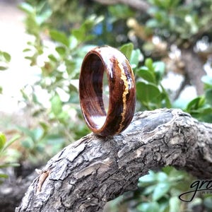 Ancient Kauri Spiral Grain Wood Ring with Central 24K Gold Vein. Handmade, Custom, Wooden Wedding Bands by Grown Rings. image 3