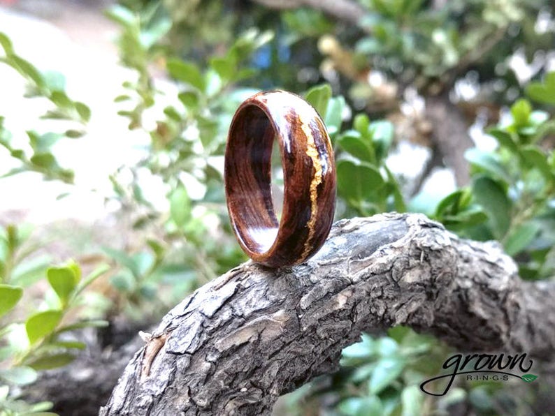 Ancient Kauri Spiral Grain Wood Ring with Central 24K Gold Vein. Handmade, Custom, Wooden Wedding Bands by Grown Rings. image 3