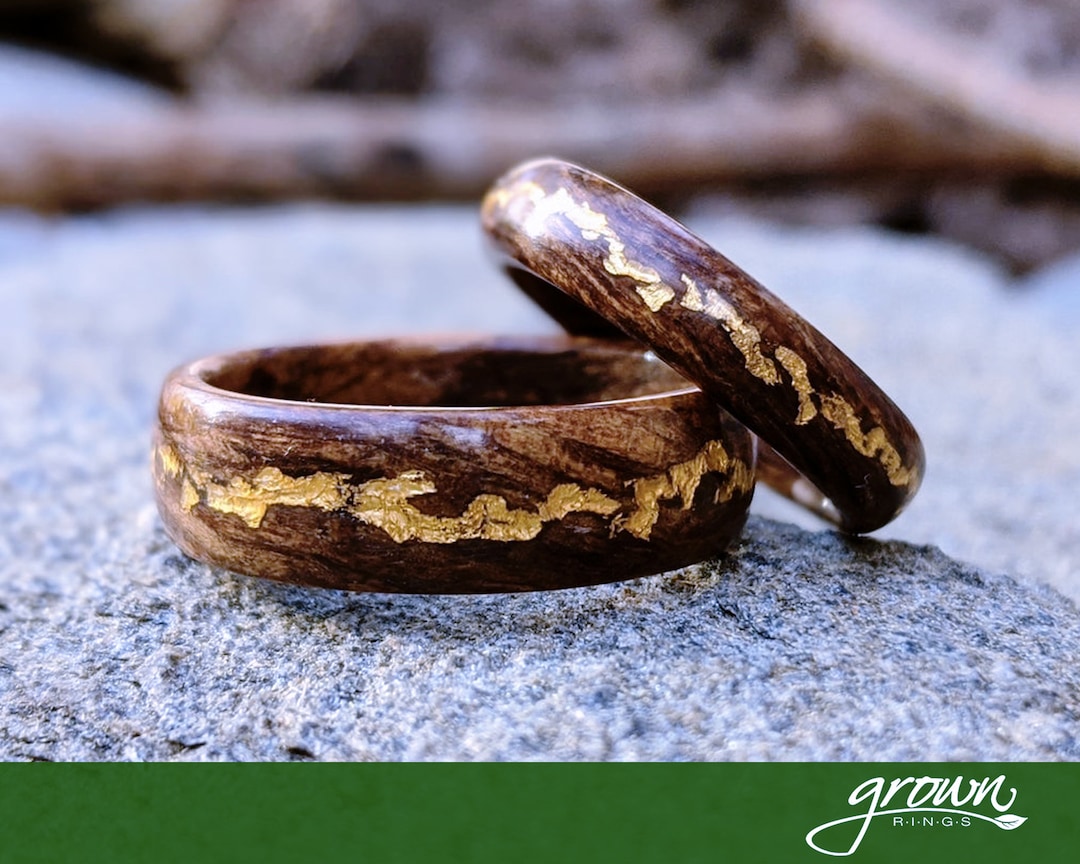 Ancient Kauri Spiral Grain Wood Ring With Central 24K Gold Vein ...