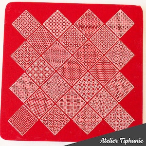 Sashiko inspired sampler - Blackwork - 25 squares - PDF pattern