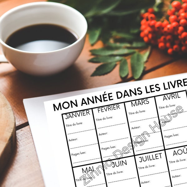 Annual "Mon Année Dans Les Livres" Reading Progress Chart (Digital Print) (French) - books, reading, homework, schoolwork, hobbies, yearly