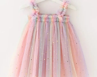 Baby Girl Rainbow Tulle Dress, Cake Smash Dress, 1st Birthday Dress, Rainbow, Tulle, Toddler Dress, Birthday Dress, Pastel Rainbow