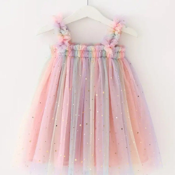 Baby Girl Rainbow Tulle Dress, Cake Smash Dress, 1st Birthday Dress, Rainbow, Tulle, Toddler Dress, Birthday Dress, Pastel Rainbow