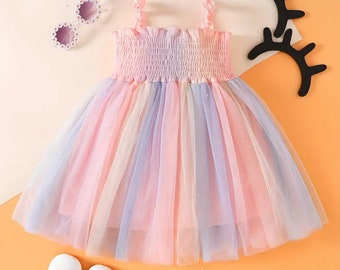 Robe en tulle arc-en-ciel pour bébé fille, robe Cake Smash, robe 1er anniversaire, arc-en-ciel, tulle, robe pour tout-petit, robe d'anniversaire, arc-en-ciel pastel