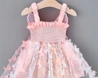 Toddler Pink Rainbow Butterfly Dress, Toddler Girls Dress, Baby Girl 1st Birthday Dress, Cake Smash Dress, Tulle Pink Dress, Baby Dress