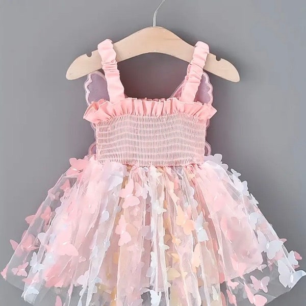 Toddler Pink Rainbow Butterfly Dress, Toddler Girls Dress, Baby Girl 1st Birthday Dress, Cake Smash Dress, Tulle Pink Dress, Baby Dress