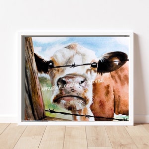 Cow Painting Cow Watercolor Print Farmhouse wall art Farm animal watercolor paintings Cute Cow Picture image 1