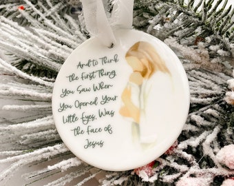 Jesus holding baby ceramic Christmas ornament, infant loss, Christian, miscarriage, stillborn