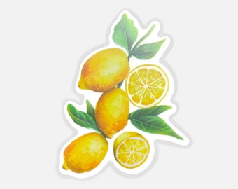 Lemon watercolor sticker, summer decal, lemonade, fruit, laptop sticker, water bottle