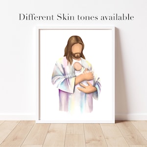 Christ holding a baby watercolor print, Jesus with baby, Miscarriage , loss of baby