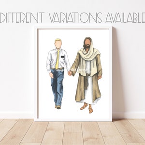 Missionary with Jesus Christ watercolor print, Elder, missionary watercolor artwork, mission sign, lds missionary custom