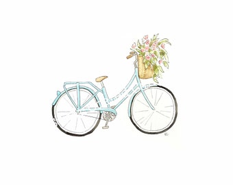 Bike with flowers watercolor DIGITAL DOWNLOAD